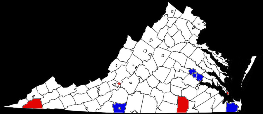 in 2018, eight localities had authorized Off Track Betting parlors but only four (blue) had one in operation
