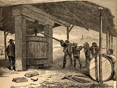 in the 1700's, tobacco was prized into hogsheads weighing 1,000 pounds for export to England