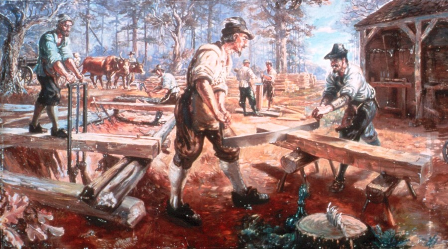 trees were converted into framework timbers through hard work