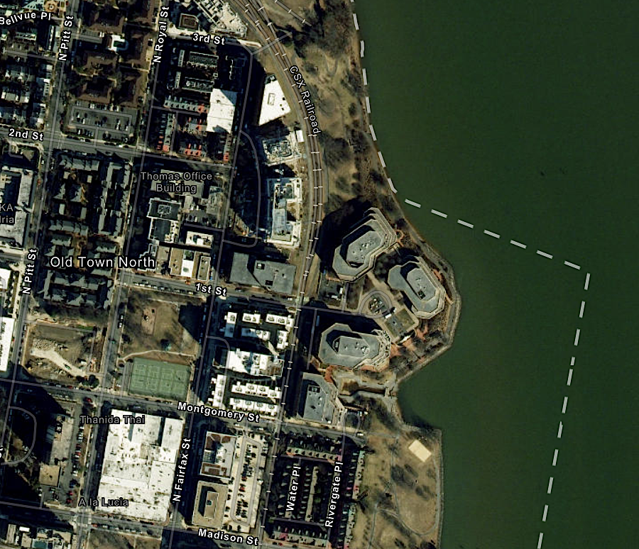 from Second Street downstream to Jones Point, Alexandria's boundary juts out into the Potomac River