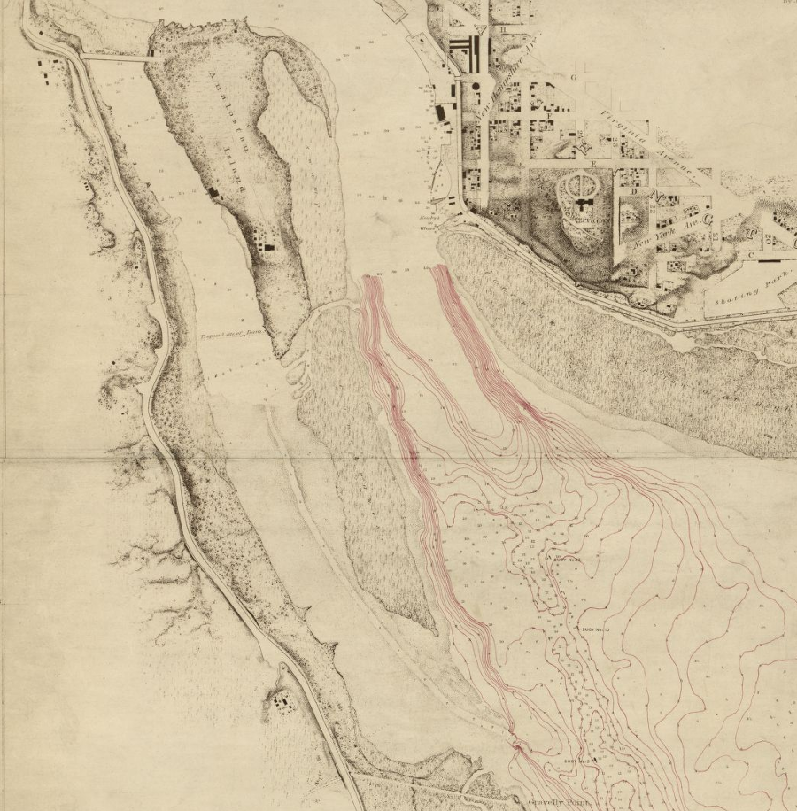 sediments accumulated below Analostan Island after construction of the causeway blocked water flow into the Little River channel