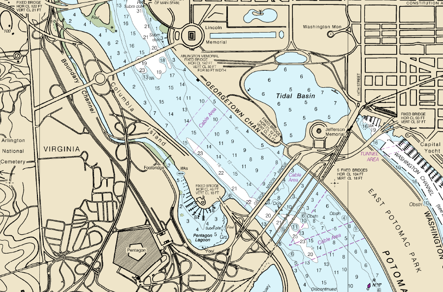 Boundary Channel was created by dredging the Potomac River and depositing spoils on Columbia Island between 1911-1927