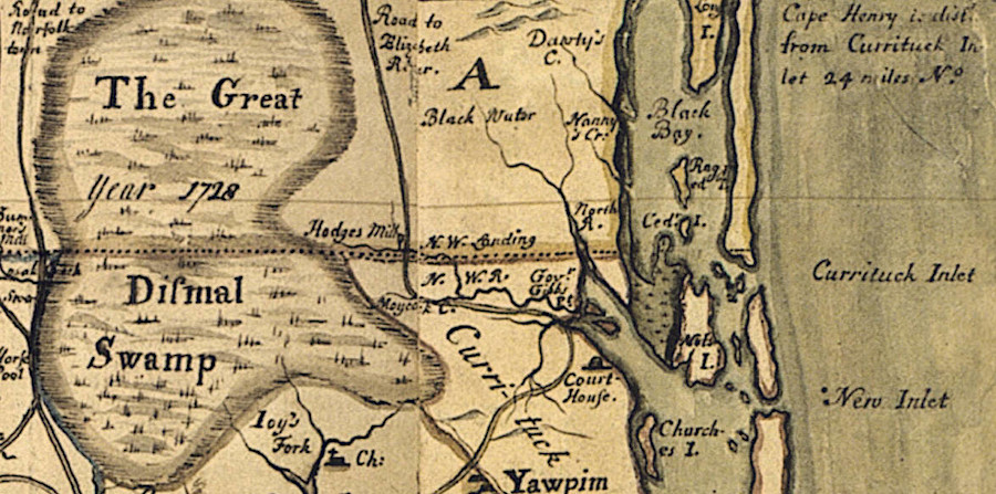 the Carolina surveyors of the 1728 Dividing Line identified the boundary as starting north of the Currituck Inlet