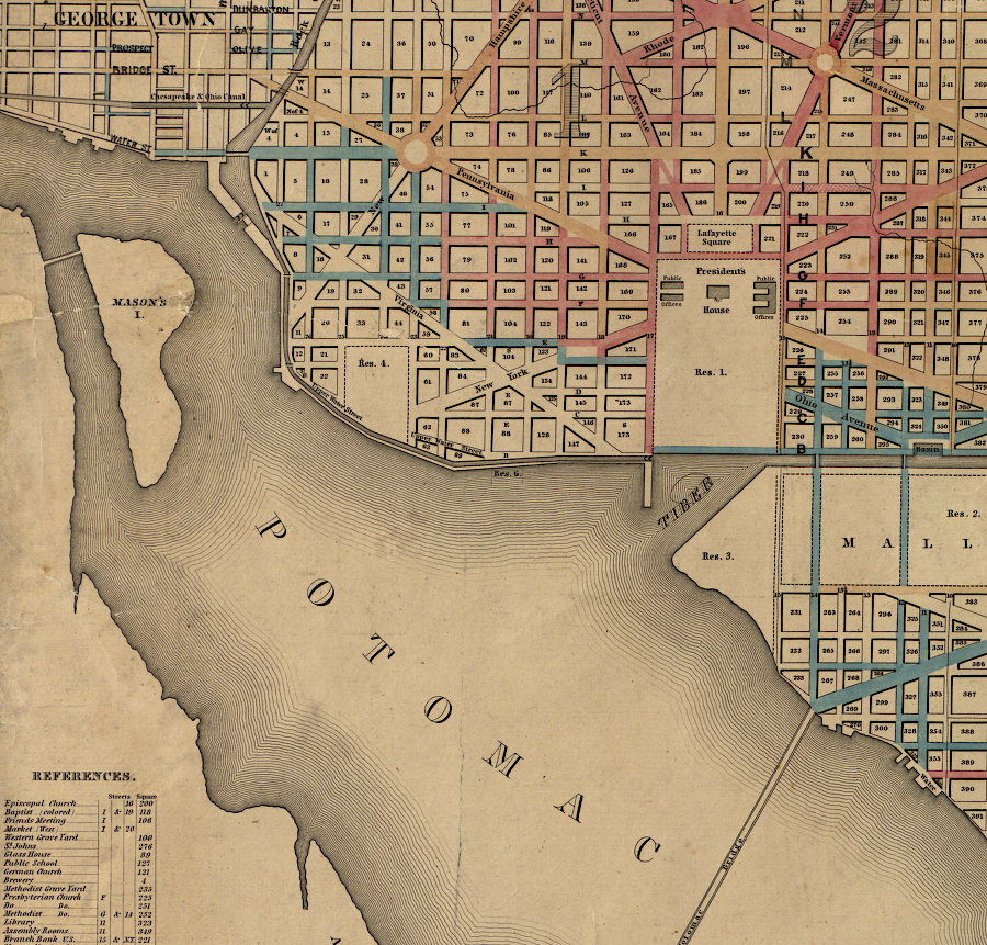 the northern shoreline of the Potomac River before dredging and filling