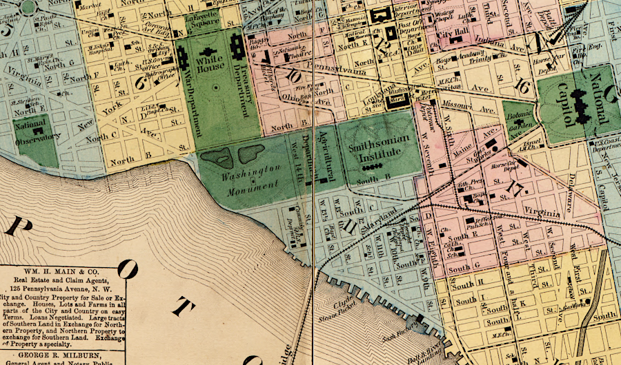 the northern bank of the Potomac River was expanded by depositing dredge spoils to create land later used for parks and monuments