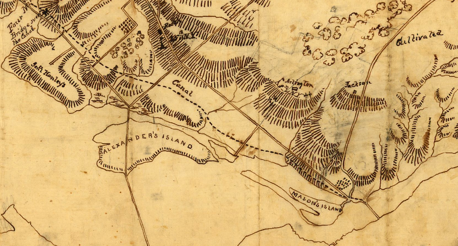 at the time of the Civil War, silt from Mason's (Analostan) Island stretched downstream towards Alexander Island