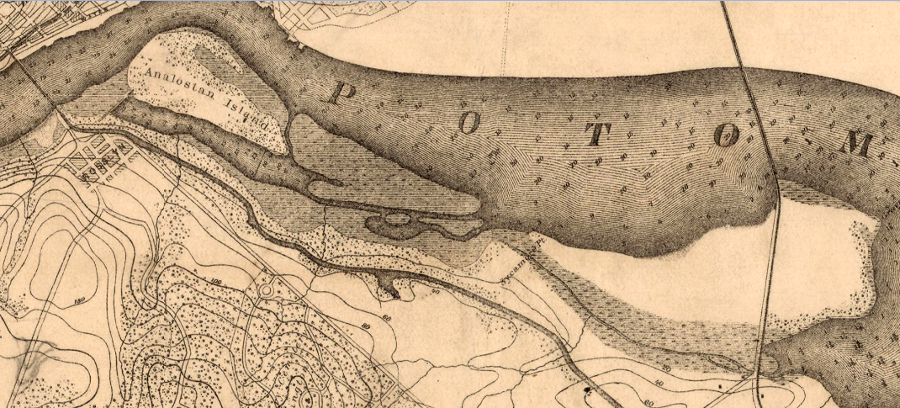 silt accumulated above the Analostan Island causeway, and mudflats reached to Alexander's Island in the 1880's