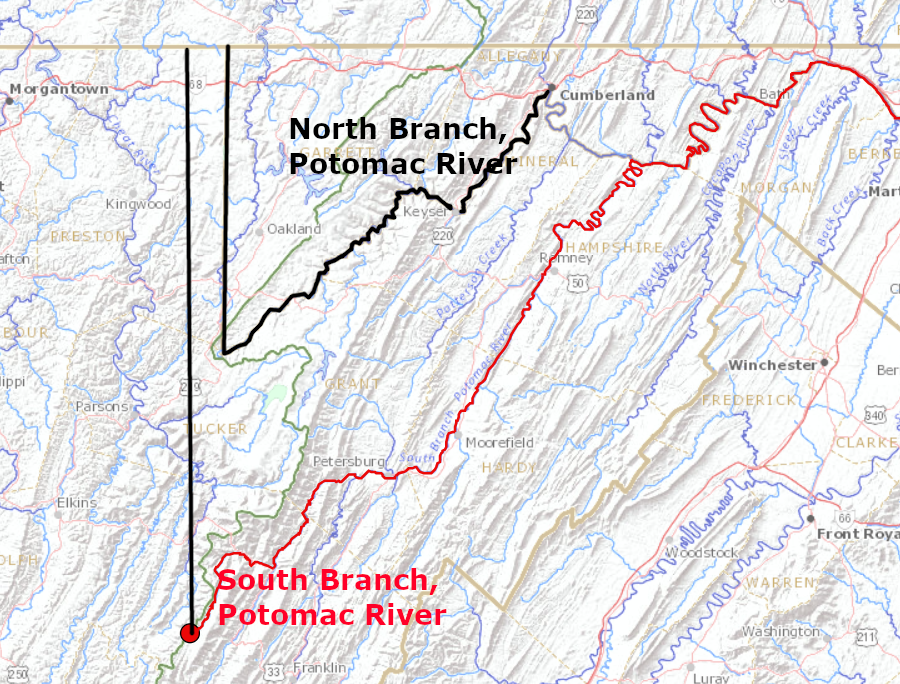 Maryland would have been enlarged if the South Branch of the Potomac River was designated as the main stem and became the state boundary