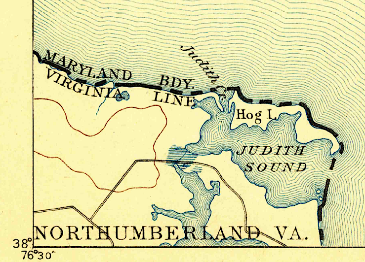 Hog Island ended up being included within Virginia, but has washed away now