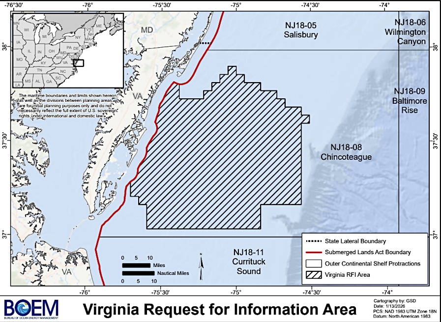 in 2026, the Federal government invited companies to indicate interest in mining heavy sands on the Outer Continental Shelf off the Virginia coastline