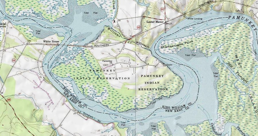 the Pamunkey Indian Reservation is on the north bank of the Pamunkey River