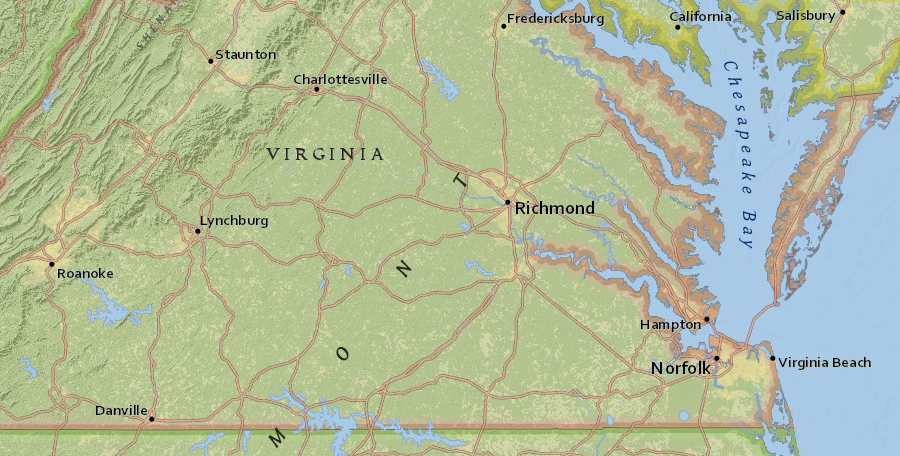 according to the hunting regulations, the sun rises in Richmond 8 minutes later than in Virginia Beach, and 8 minutes earlier than in Danville