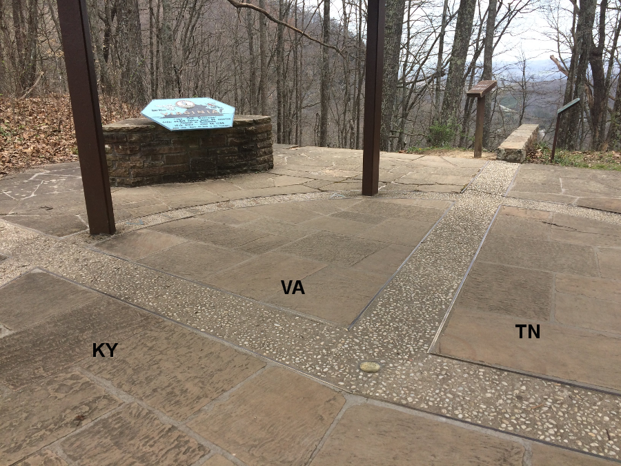 the southwest corner of Virginia meets Kentucky and Tennessee at Cumberland Gap