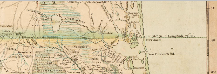 one early (1770) map defined a colonial boundary extending into the Atlantic Ocean