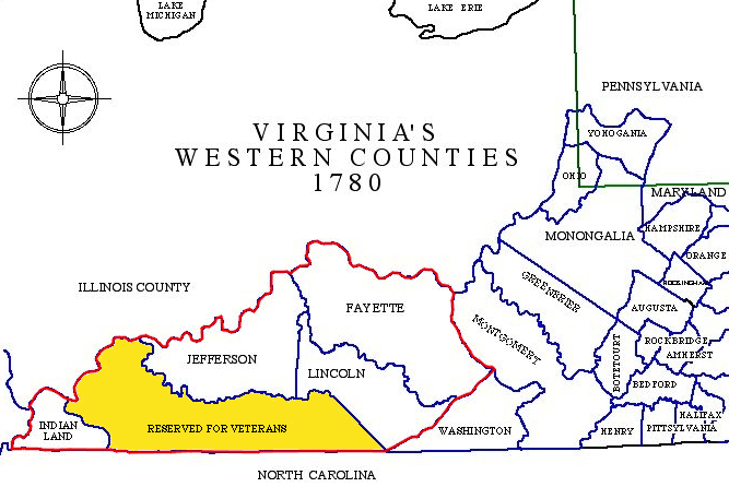 Virginia awarded land bounties to recruit soldiers, and reserved land within Kentucky as well as Ohio for land claims of veterans