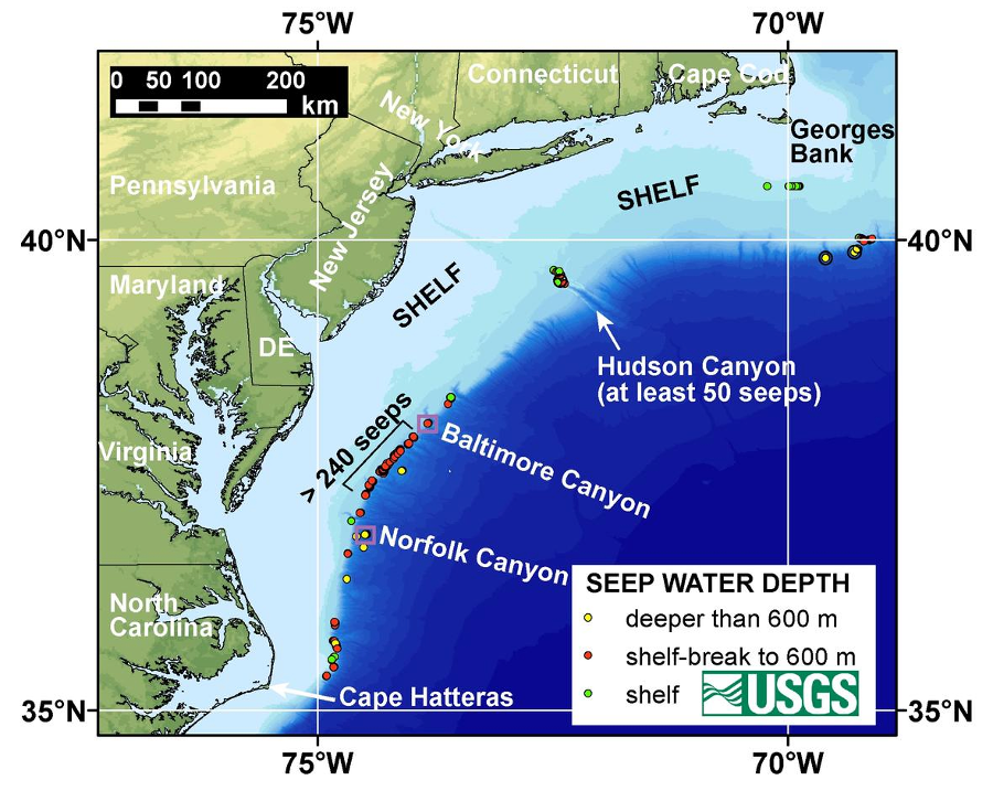 microbes use chemosynthetic processes to generate food from methane at seeps on the Outer Continental Shelf, but such microbes have not been discovered in Virginia caves - yet