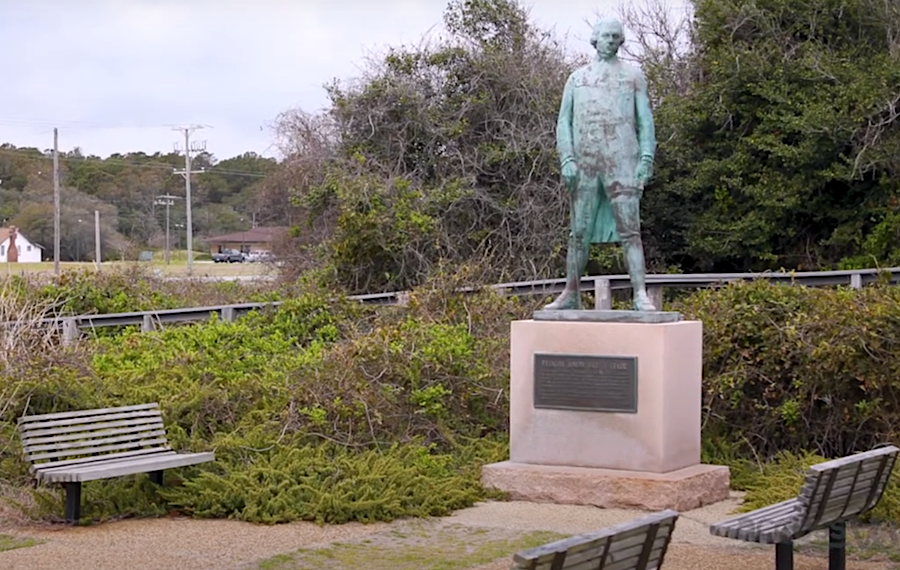 the French admiral who trapped Lord Conwallis at Yorktown, the Comte de Grasse, is honored by a statue at Joint Expeditionary Base Fort Story