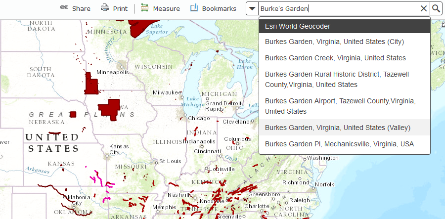 search for Burke's Garden in the Critical Habitat Mapper