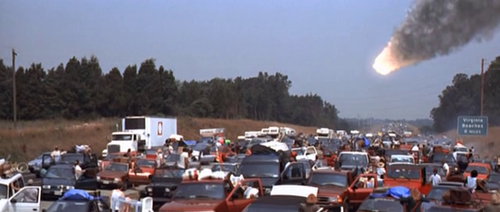 a Hollywood movie scene of a traffic jam, filmed in Prince William County, showed a meteorite about to create a tsunami at Virginia Beach