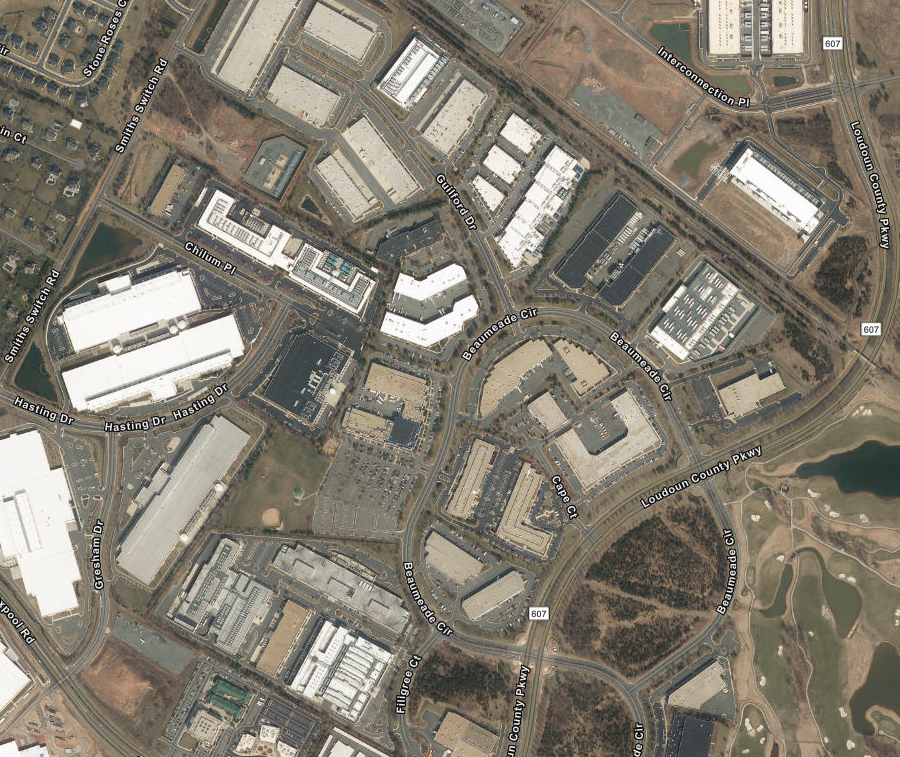 Fiber Alley in Loudoun County includes multiple data centers west of Loudoun County Parkway and north of Waxpool Road
