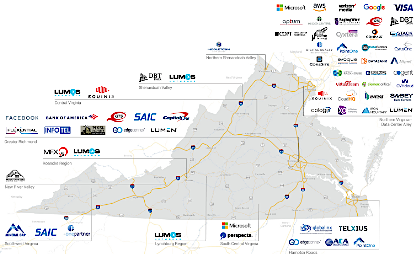 in 2021, data centers in Virginia were concentrated in Northern Virginia and the Richmond area
