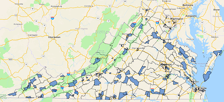 Virginia created 212 Opportunity Zones in 2018, for a Federal progrram which incentivized revitalization