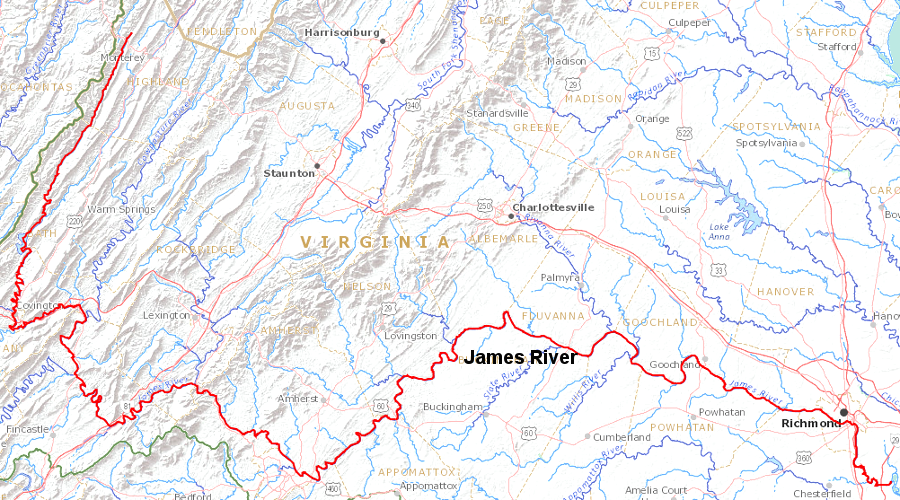 the water that flows into the two reservoirs of the Bath County Pumped Storage Station ultimately flows down the James River to the Chesapeake Bay