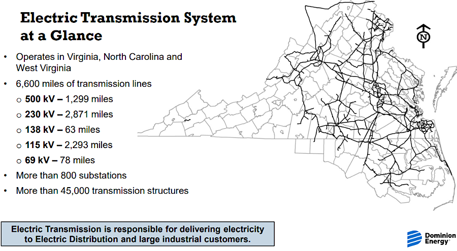 in 2018 the investor-owned utility Dominion Power managed 6,600 miles of transmission lines ranging from 500kV to 69kV