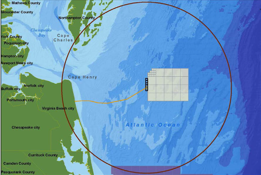 towers and turbines in the Federal lease area for offshore wind development might be seen 27 miles away