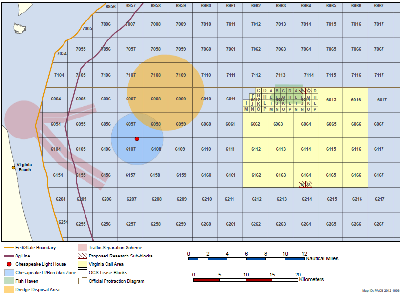 2012 Call Area identified by Federal government for potential offshore wind leases