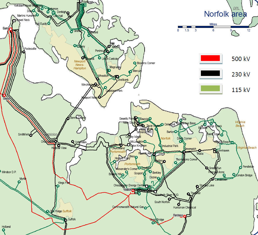 the nuclear power plant at Surry is a key node in the Hampton Roads transmission grid