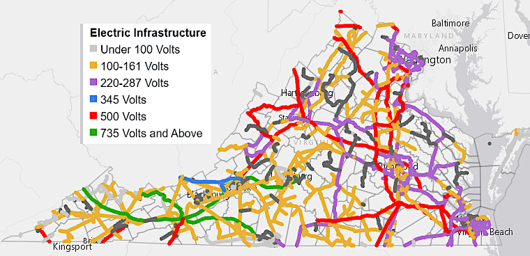 high-voltage transmission lines crisscross Virginia, but are scarce on the Eastern Shore