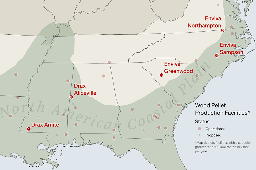 a major wood pellet production plant is just south of the Virginia border in Northampton, North Carolina