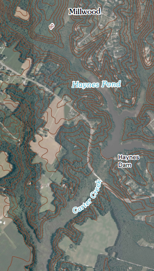 dams on Carter Creek in Gloucester County have provided waterpower for mills to gring grain into flour since colonial times