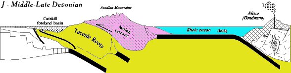 the Acadian Orogeny added a chunk of crust (a terrane) to Virginia