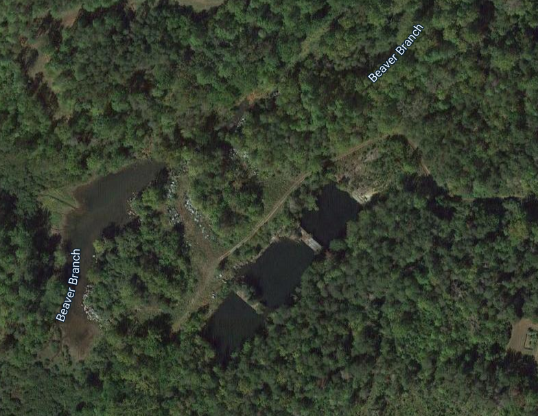 soapstone quarries at Alberene are now water-filled ponds, separated by the bridge walls that were left as supports when rock was excavated