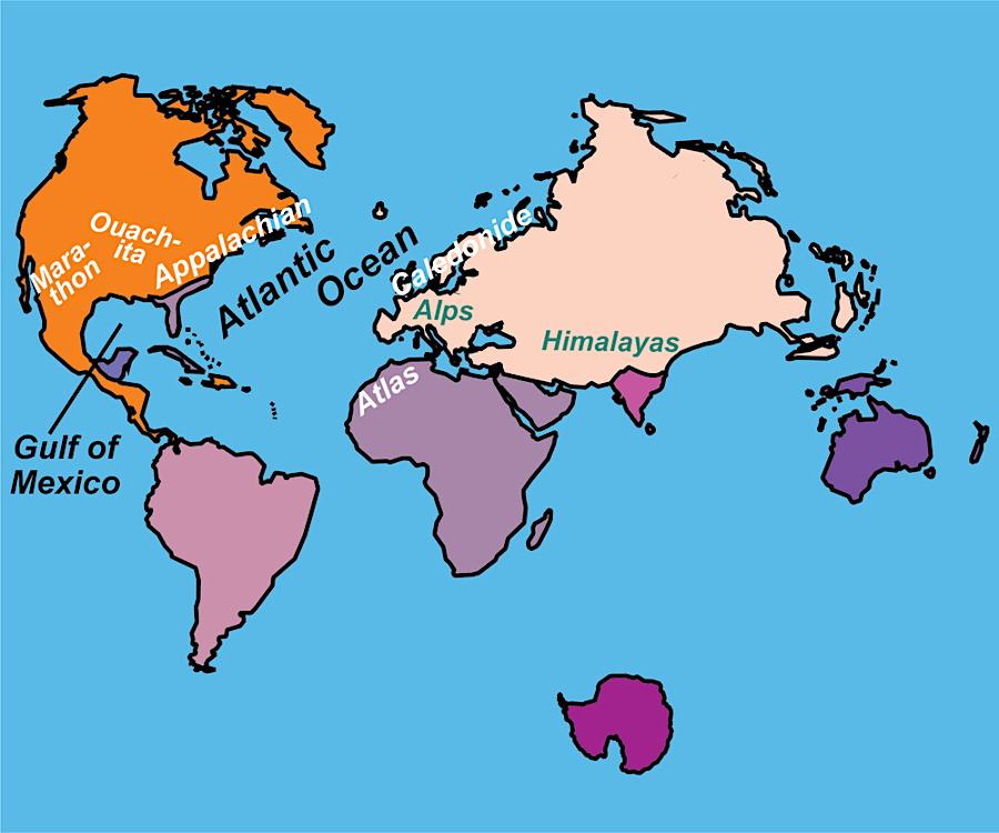 the collision of Africa and North America eliminated the Iapetus Ocean, and the breakup of Pangea then created the Atlantic Ocean=