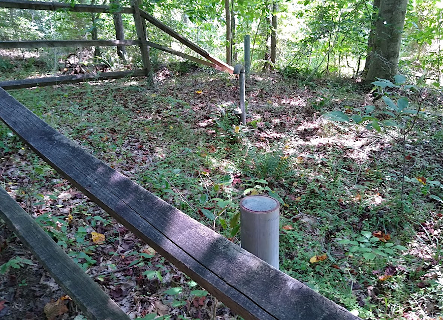 a capped mine shaft at the Cabin Branch pyrite mine on Quantico Creek, now inside Prince William Forest Park