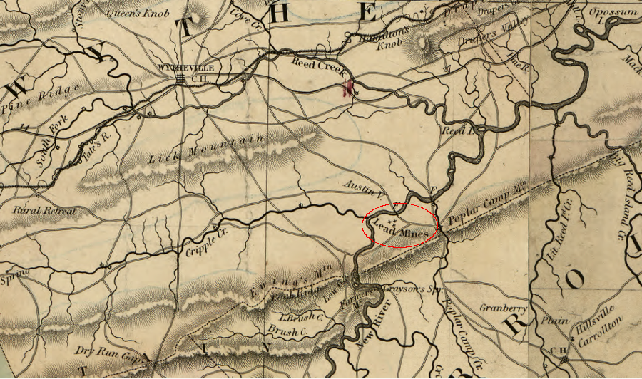 the lead mines on the New River in Wythe County were operated by Moses Austin, but he failed to generate a profit and moved to Missouri