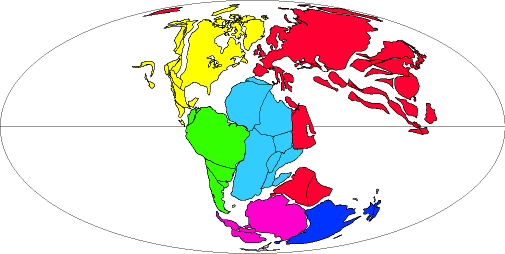 at the start of the Cretaceous Period about 150 million years ago, the Atlantic Ocean was getting larger as the Mid-Atlantic Ridge grew, and North America (in yellow) moved further away from Europe/Africa