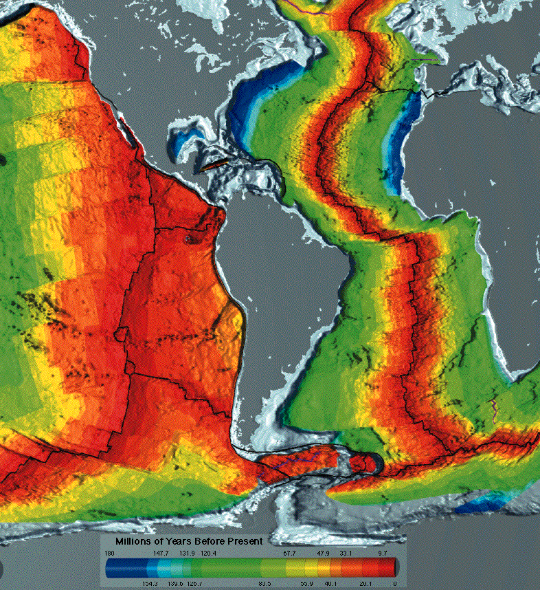 the oldest basalt at the bottom of the Atlantic Ocean is next to Virginia - and Morocco/Mauritania in Africa