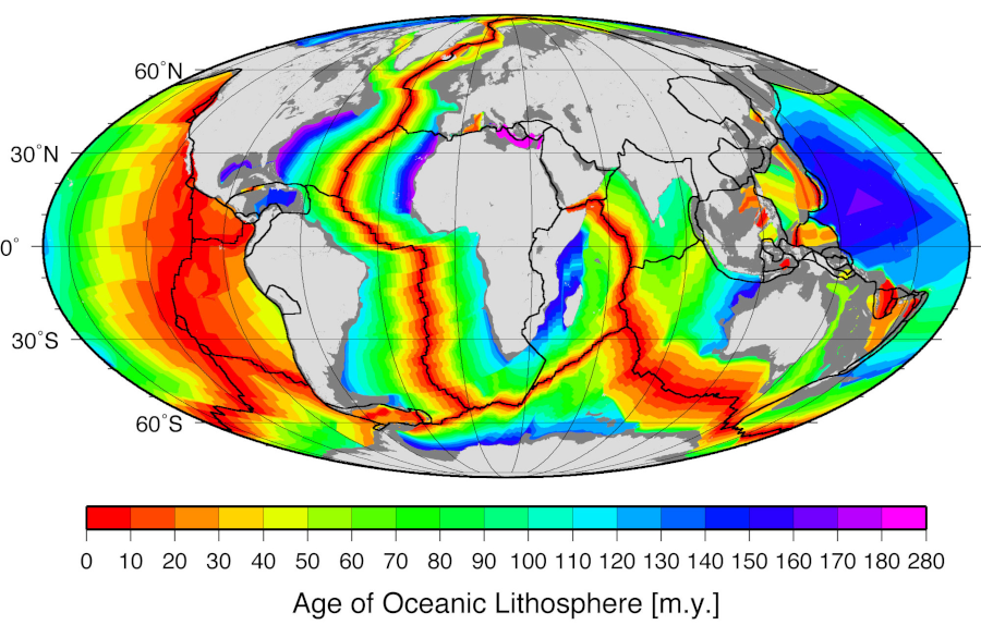 the oldest part of the Atlantic Ocean seafloor (about 180 million years old) is adjacent to the Virginia coast