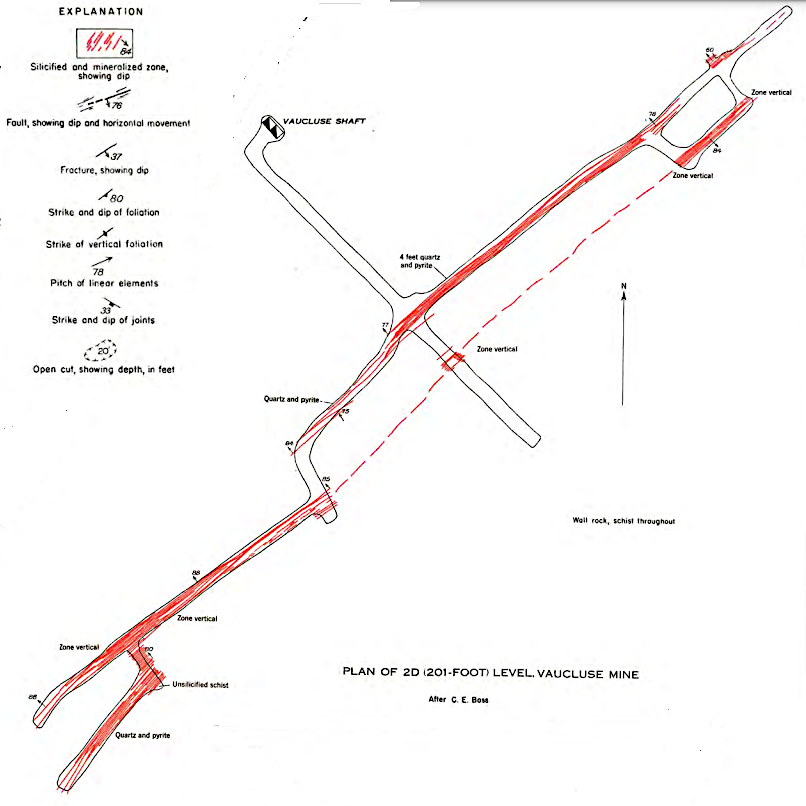 the 201-foot level of the Vaucluse Mine followed the vein