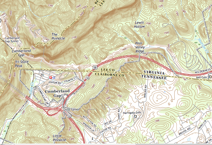 topographic map of Cumberland Gap