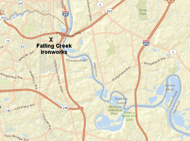 the initial development of an iron furnace at Falling Creek was destroyed in 1622