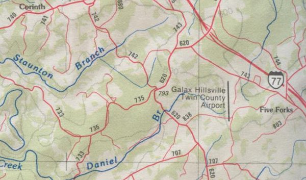 one of the many places called Five Forks in Virginia (map produced before E-911 program required naming all roads)