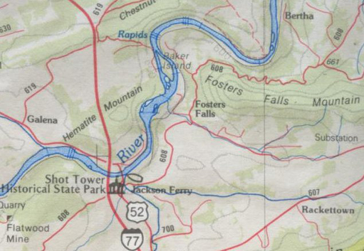 Fosters Falls is a named community, a rapid on the New River, and even a mountain