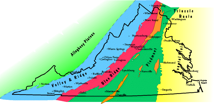 within the Piedmont are Triassic Basins, created as Africa and North America began to split apart 250 million years ago