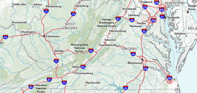 location of interstate highways in Virginia