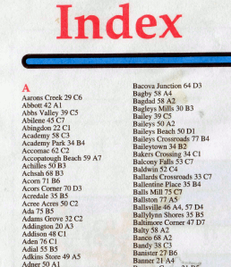 excerpt from map index